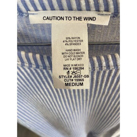 Caution to the Wind Blue White Seersucker Round Neck Tie Front Short Sleeve Top - Picture 6 of 6